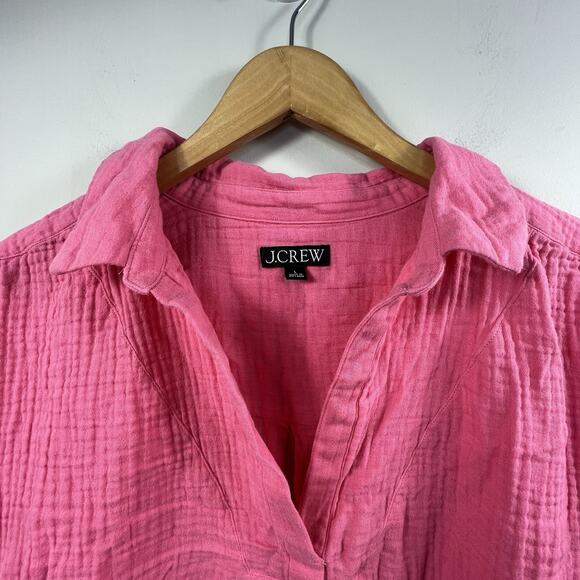 J. Crew Pink Soft Gauze Tunic Shirt Dress Size L Short Sleeves Summer - Picture 4 of 11